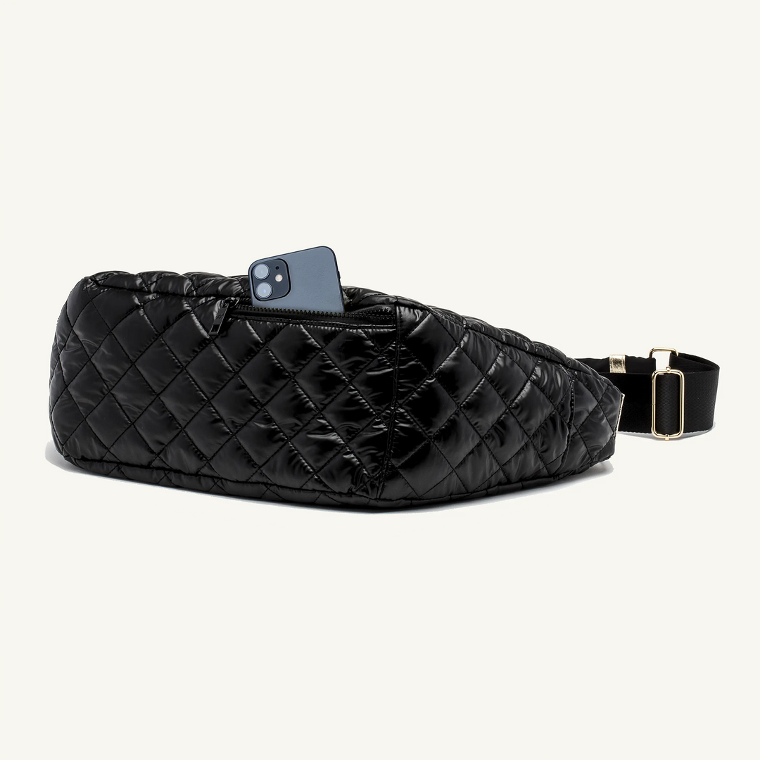 CHANEL Lambskin Quilted Studded Waist Bag Fanny Pack Black 1301258